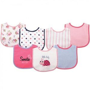 🆕Luvable Friends Baby Girl Cotton Terry Drooler Bibs with PEVA Back 7pk-Ladybug
